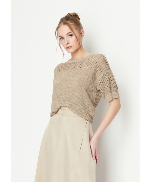 「ARMANI EXCHANGE」 半袖ニット X-SMALL ベージュ レディース