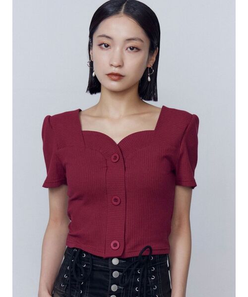 # TDA出品です EMODA tシャツ フロントボタンショートリブトップ レディース