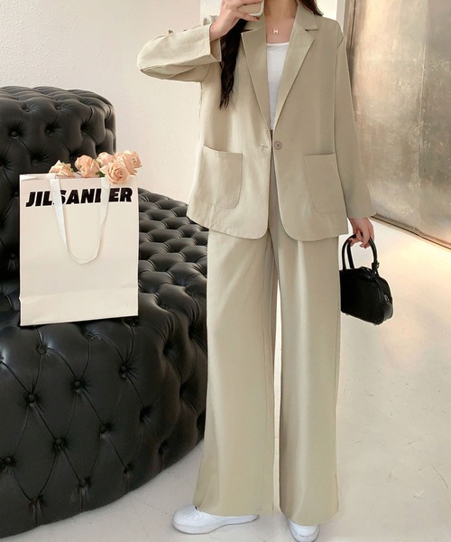 LOWO セットアップ テーラードジャケット ワイドパンツ セットアップ