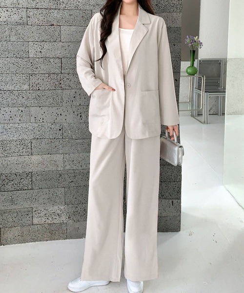LOWO セットアップ テーラードジャケット ワイドパンツ セットアップ
