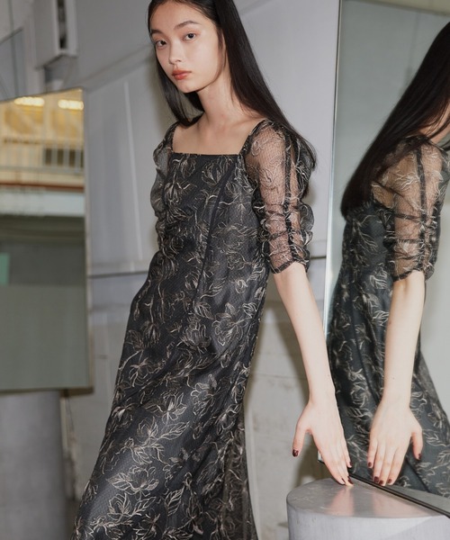 パーティードレス ドレス ウェーブパイピングフレアドレス / wave piping flare dressの画像