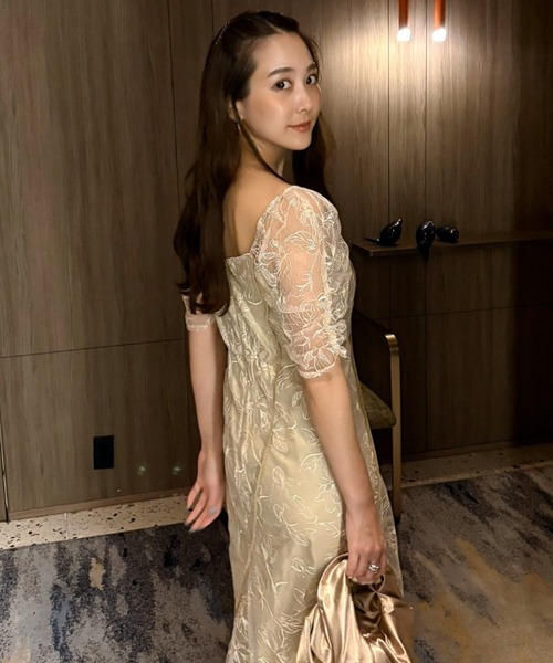 ANDRESD wave piping frare dress イエロー　S ANDRESD wave piping frare dress イエロー S