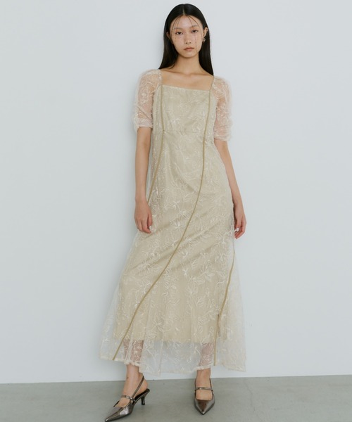 パーティードレス ドレス ウェーブパイピングフレアドレス / wave piping flare dressの画像
