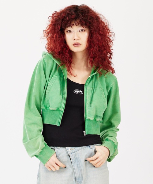 「X-girl」 ジップアップパーカー M グリーン レディース