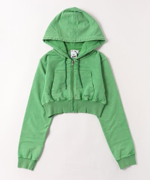 x-girl ミントグリーン フルジッパーパーカー DUSTY COMPACT ZIP UP SWEAT HOODIE（パーカー）｜X-girl