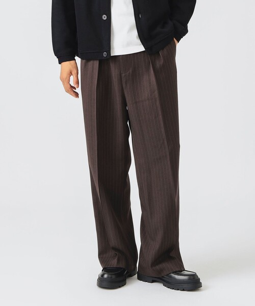 BEAMS HEART スラックス ストライプ 2タック ワイドパンツ