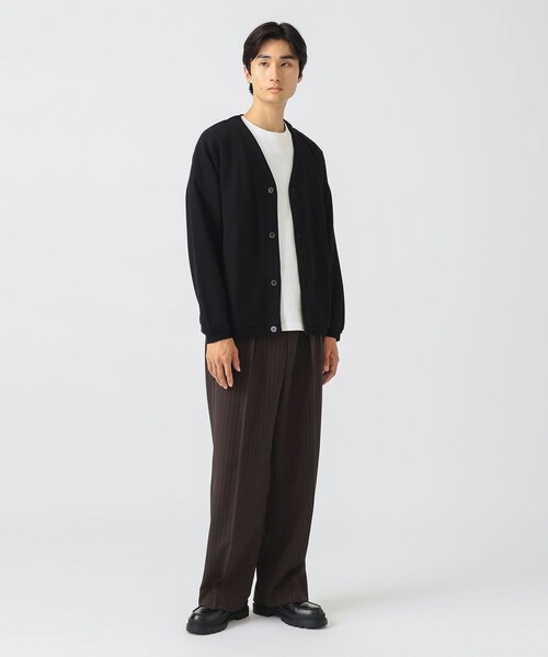 BEAMS HEART スラックス ストライプ 2タック ワイドパンツ