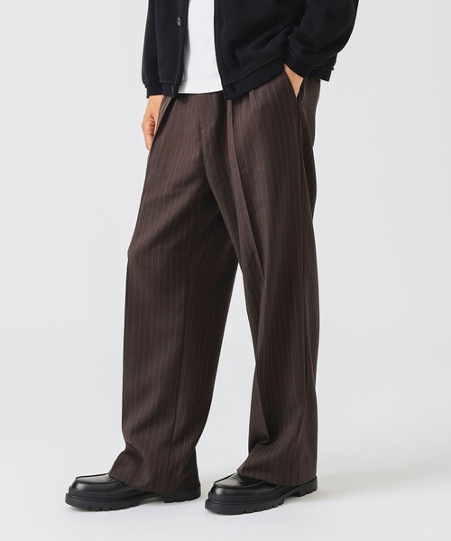 BEAMS HEART スラックス 「2色展開」ストライプ 2タック ワイドパンツ