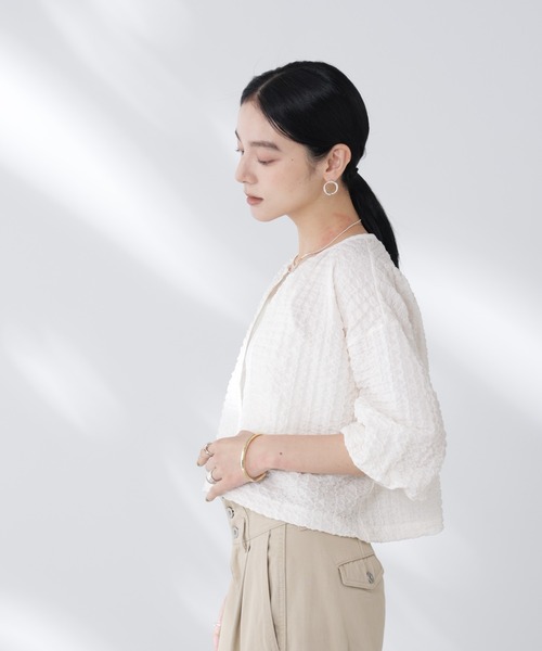 カーディガン フクレシャーリングzipカーディガン レディースの画像