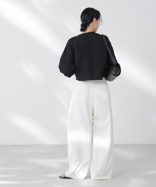 カーディガン フクレシャーリングzipカーディガン レディースの画像