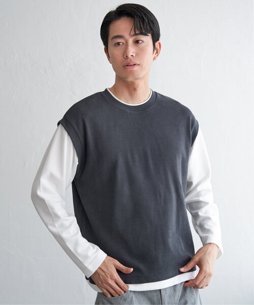 ikka（イッカ） tシャツ モール鹿の子フェイクベストロンT メンズ
