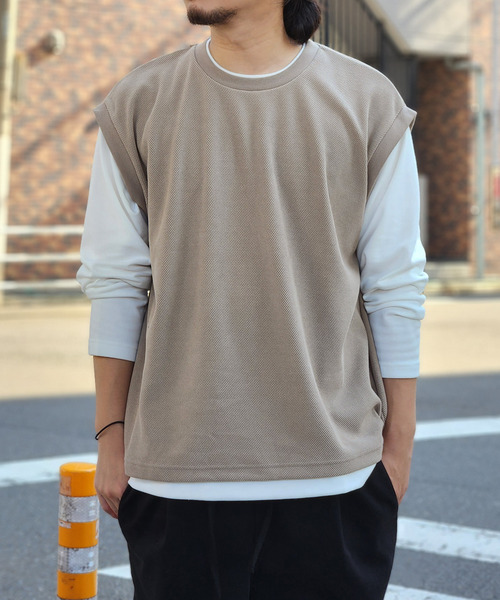 ikka（イッカ） tシャツ モール鹿の子フェイクベストロンT メンズ