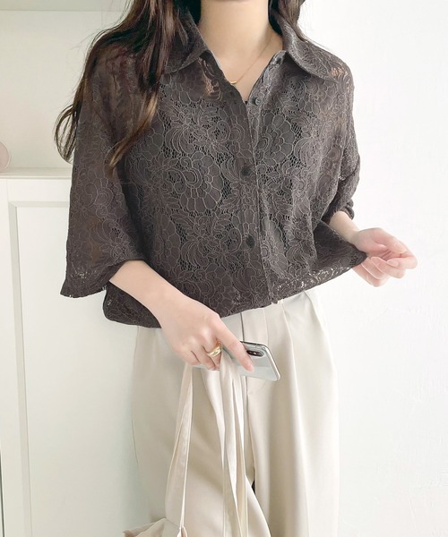 「classicalelf」 半袖シャツ LARGE グレイッシュベージュ レディース_画像6