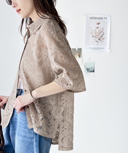 「classicalelf」 半袖シャツ LARGE グレイッシュベージュ レディース_画像7