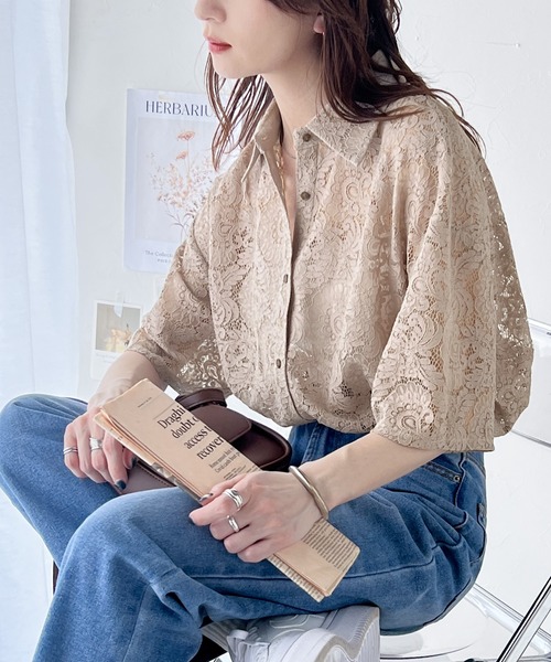 「classicalelf」 半袖シャツ LARGE グレイッシュベージュ レディース_画像8