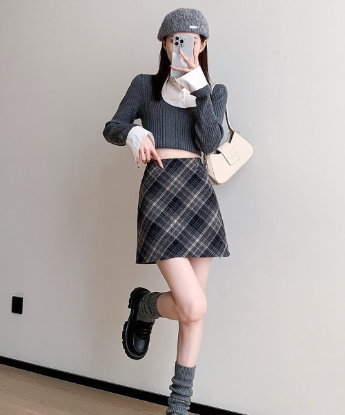 スカート ハイウエストボックスチェックミニスカート : ZOZOTOWN Yahoo