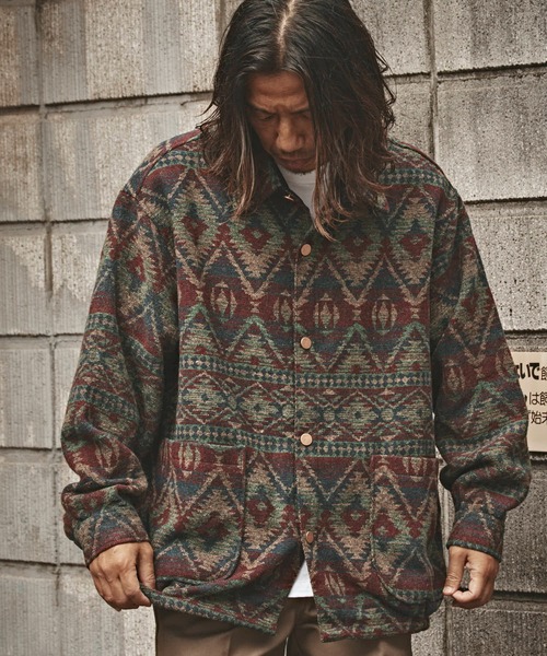 ALL RUNS ブルゾン アウター ネイティブ柄 ジャガードニットブルゾン