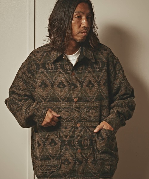 ALL RUNS ブルゾン アウター ネイティブ柄 ジャガードニットブルゾン