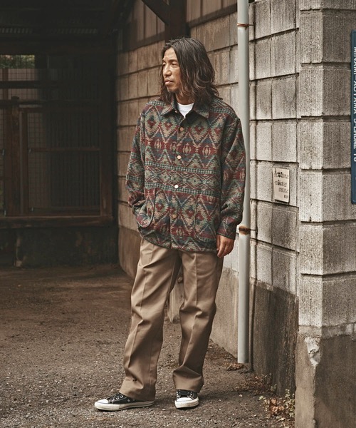 ネイティブ柄ジップジャケット　ウール　総柄　ショート丈 ALL RUNS ブルゾン アウター ネイティブ柄 ジャガードニットブルゾン