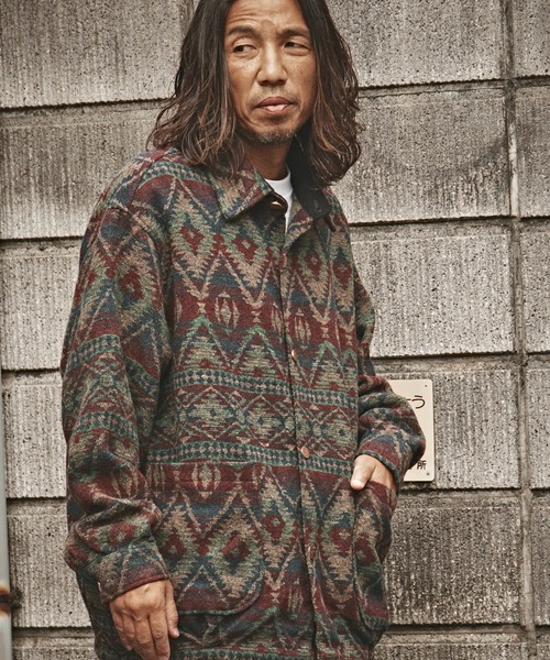 ジャケット・アウター sold ALL RUNS ブルゾン アウター ネイティブ柄 ジャガードニットブルゾン