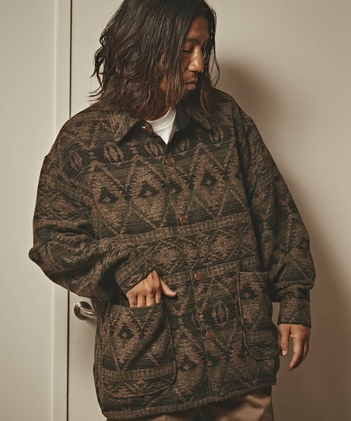 ALL RUNS ブルゾン アウター ネイティブ柄 ジャガードニットブルゾン