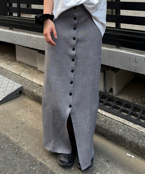 【pois】　ボタンラインスカート LIENCOEUR ロング スカート ボタンニットIラインスカート : ZOZOTOWN