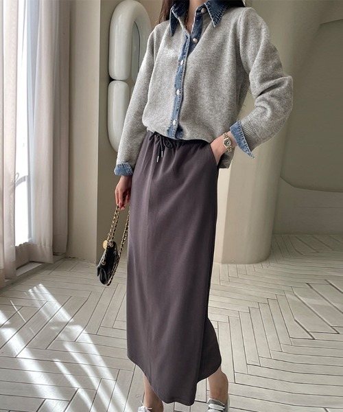 ReRe ニット セーター デニムシャツ風レイヤードニットトップス