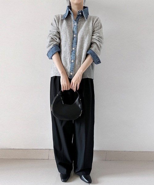 ReRe ニット セーター デニムシャツ風レイヤードニットトップス