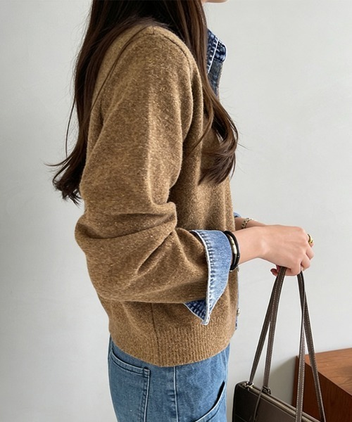 ReRe ニット セーター デニムシャツ風レイヤードニットトップス