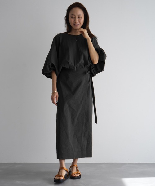 「LA LIGNE ROPE'」 7分袖ワンピース 0 ブラック レディース_画像9
