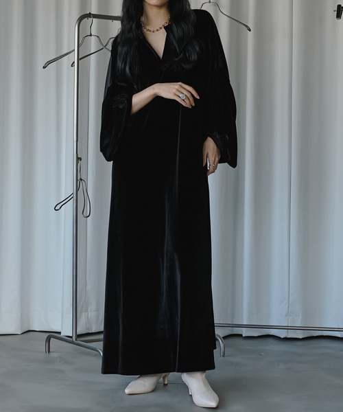 「Ezick」 長袖ワンピース FREE ボルドー レディース_画像4