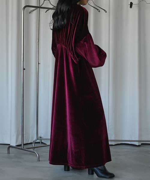 「Ezick」 長袖ワンピース FREE ボルドー レディース_画像5