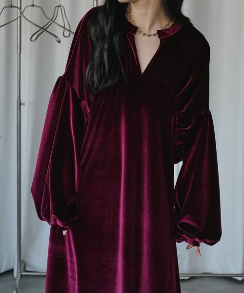 「Ezick」 長袖ワンピース FREE ボルドー レディース_画像7