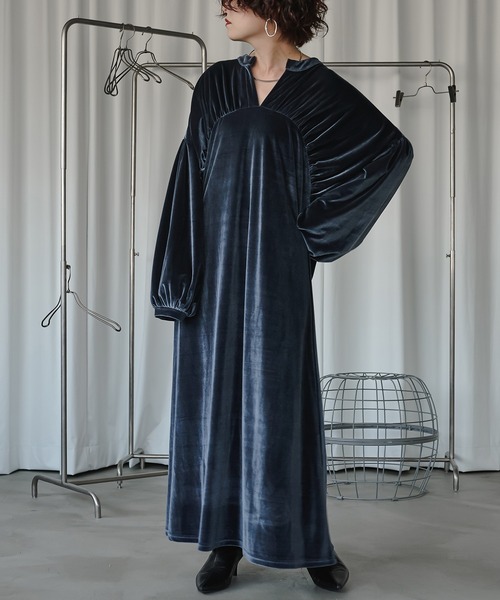 「Ezick」 長袖ワンピース FREE ボルドー レディース_画像8