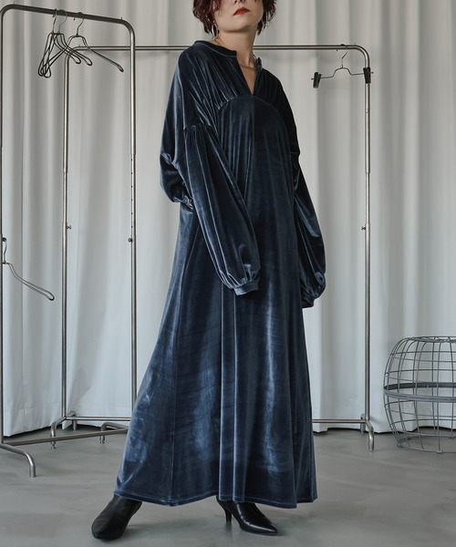 「Ezick」 長袖ワンピース FREE ボルドー レディース_画像9