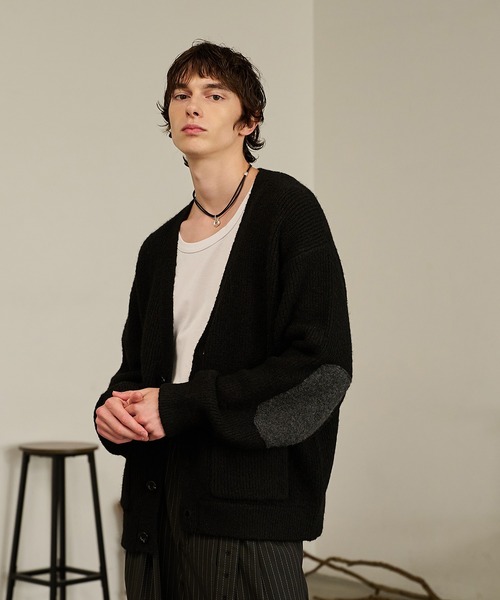 Forte カーディガン Contrast Elbow Patch Cardigan/コントラスト