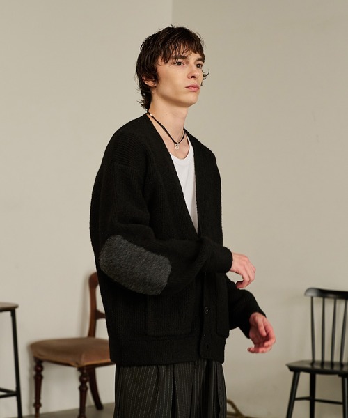 Forte カーディガン Contrast Elbow Patch Cardigan/コントラスト