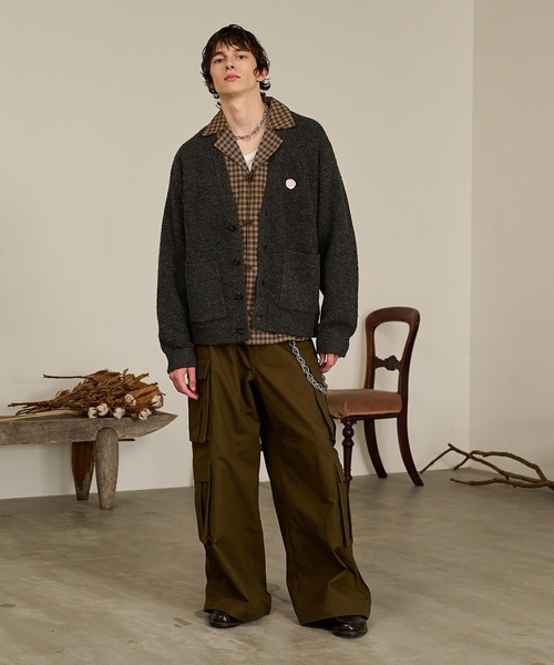 Forte カーディガン Contrast Elbow Patch Cardigan/コントラスト
