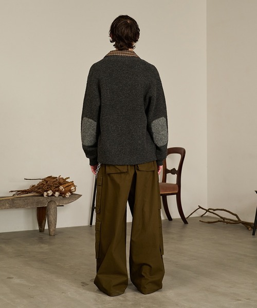 Forte カーディガン Contrast Elbow Patch Cardigan/コントラスト