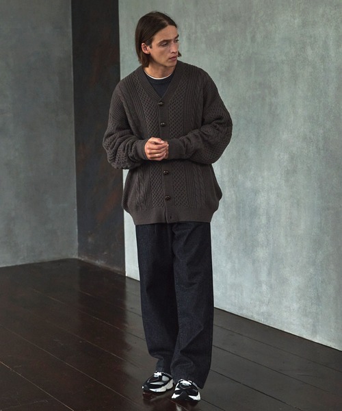 「EMMA CLOTHES」 ニットカーディガン M グレー メンズ_画像2