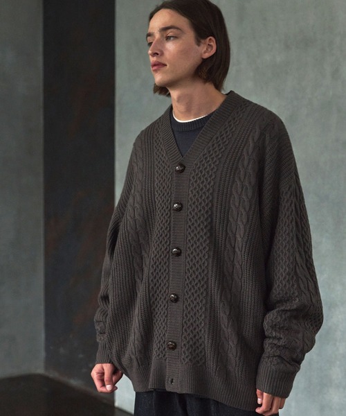 「EMMA CLOTHES」 ニットカーディガン M グレー メンズ_画像3