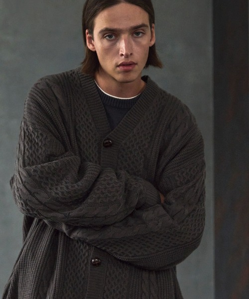 「EMMA CLOTHES」 ニットカーディガン M グレー メンズ_画像4