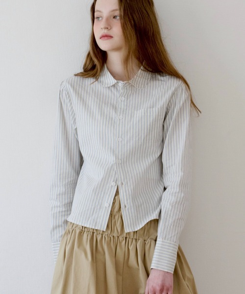 GIUNON ブラウス シャツ round collar stripe shirt / ラウンドカラー