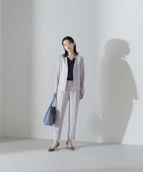 美品✨【ナチュラルビューティーベーシック】ノーカラージャケット パンツ ネイビー NATURAL BEAUTY BASIC（ナチュラルビューティーベーシック） ノー