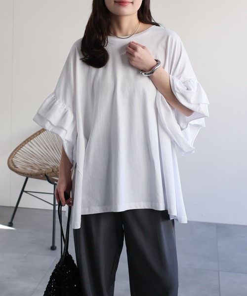 ap retro tシャツ 「高見え上質コットン」フリルフレアスリーブ