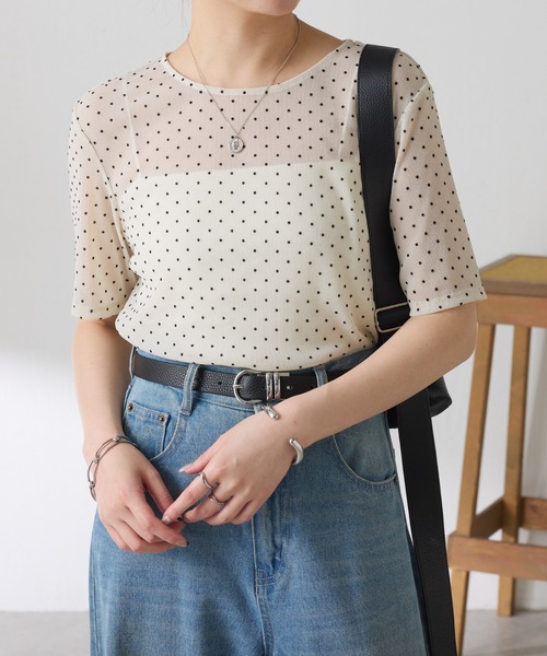 tシャツ ドットチュールシアーTシャツ/WEB限定 レディースの画像