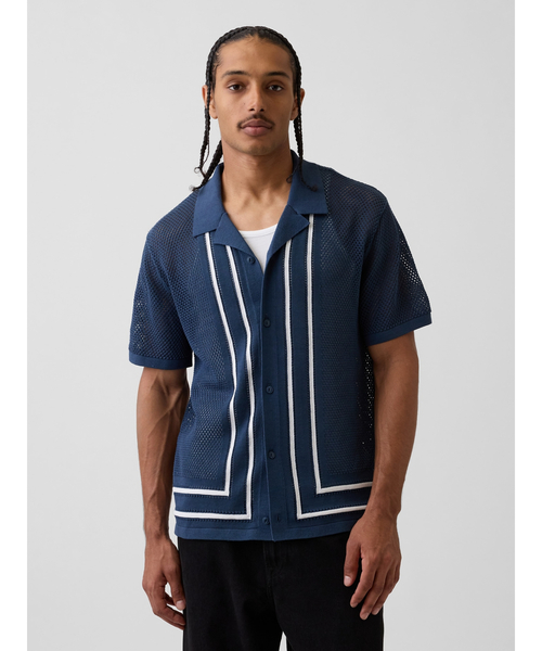 GAP（ギャップ） シャツ ストライプ キャンプ 襟付きニットシャツ