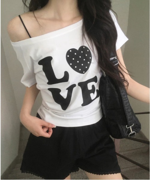 gossip!ロサンゼルス tシャツ Y2K LOVEドットロゴワンショルダーT