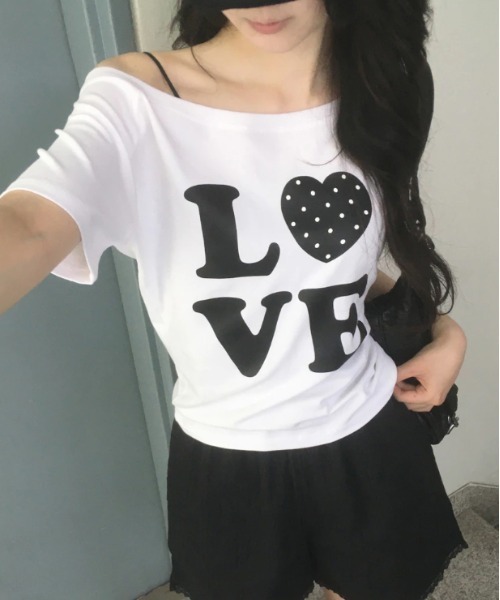 gossip!ロサンゼルス tシャツ 半袖 Y2K LOVEドットロゴワンショルダーT