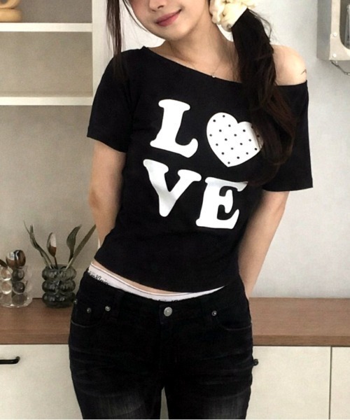 gossip!ロサンゼルス tシャツ 半袖 Y2K LOVEドットロゴワンショルダーT
